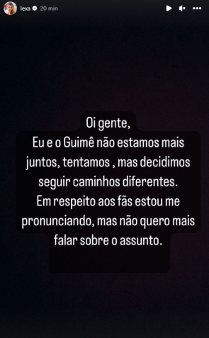 Lexa anuncia separação de MC Guimê / Reprodução/Instagram
