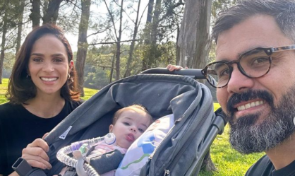 Maria Guilhermina com os pais Juliano Cazarré e Letícia Cazarré