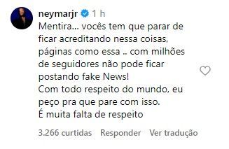 Neymar comentou em uma página de futebol / Reprodução/Instagram