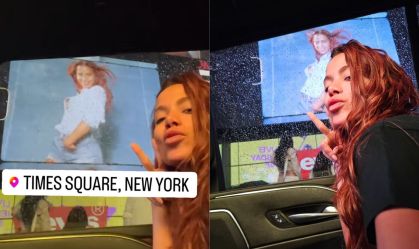 Anitta compartilha imagens de Nova York com vários telões com sua foto: "Overdose de mim"
