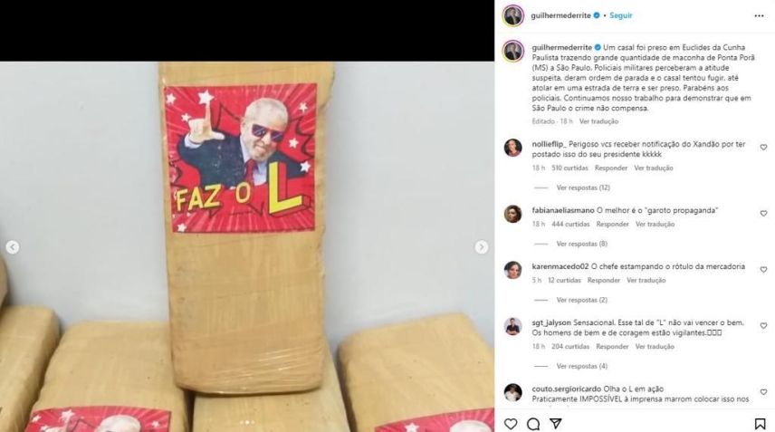 Secretário de Segurança de SP associou o presidente à apreensão de maconha/ Reprodução/Instagram