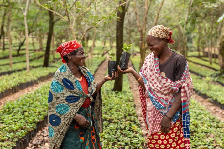 Duas cafeicultoras com suas novas mudas / Divulgação/Comunicação social Gorongosa