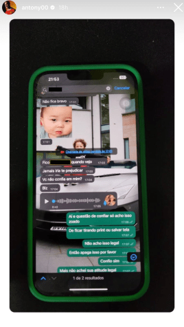 Antony divulgou imagens de supostas conversas com Ingrid / Reprodução Instagram