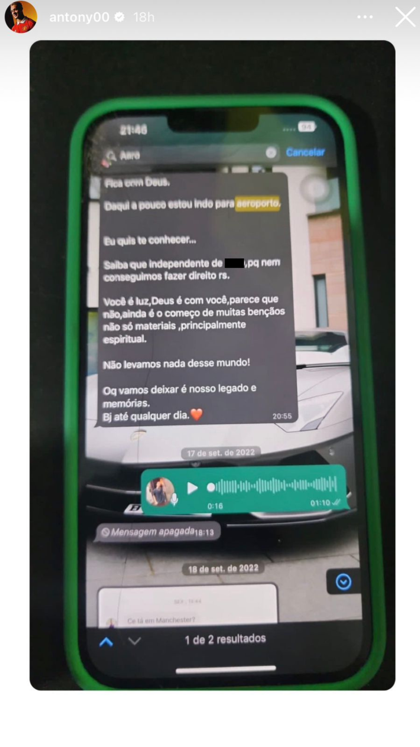 Antony divulgou imagens de supostas conversas com Ingrid / Reprodução/Instagram