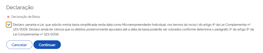 Declaração de baixa do MEI / Imagem: Site do Gov.br