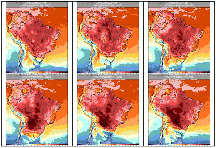 Mapa com previsão de temperaturas máximas do dia 18 ao dia 23 de setembro de 2023 no Brasil / Inmet