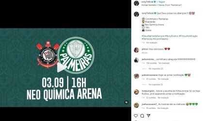Rony provoca Corinthians antes de jogo pelo Brasileirão