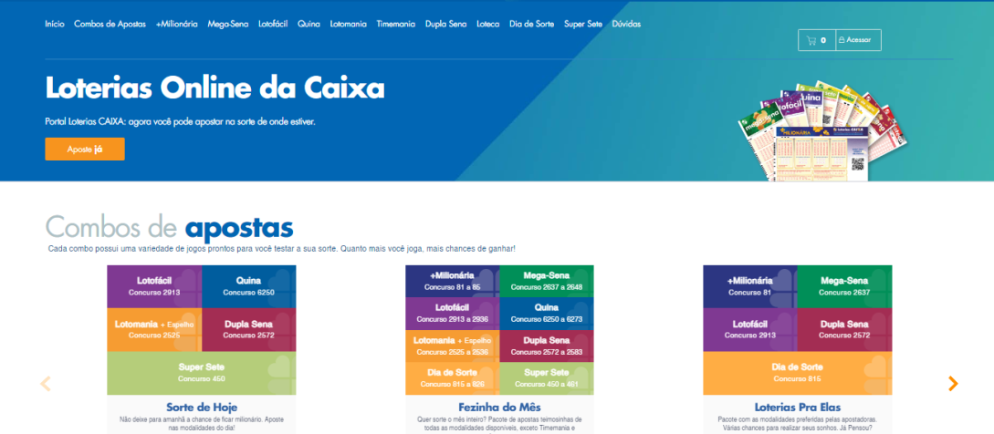 Site da Loteria da Caixa / Imagem: Caixa Econômica Federal (Reprodução/Site)