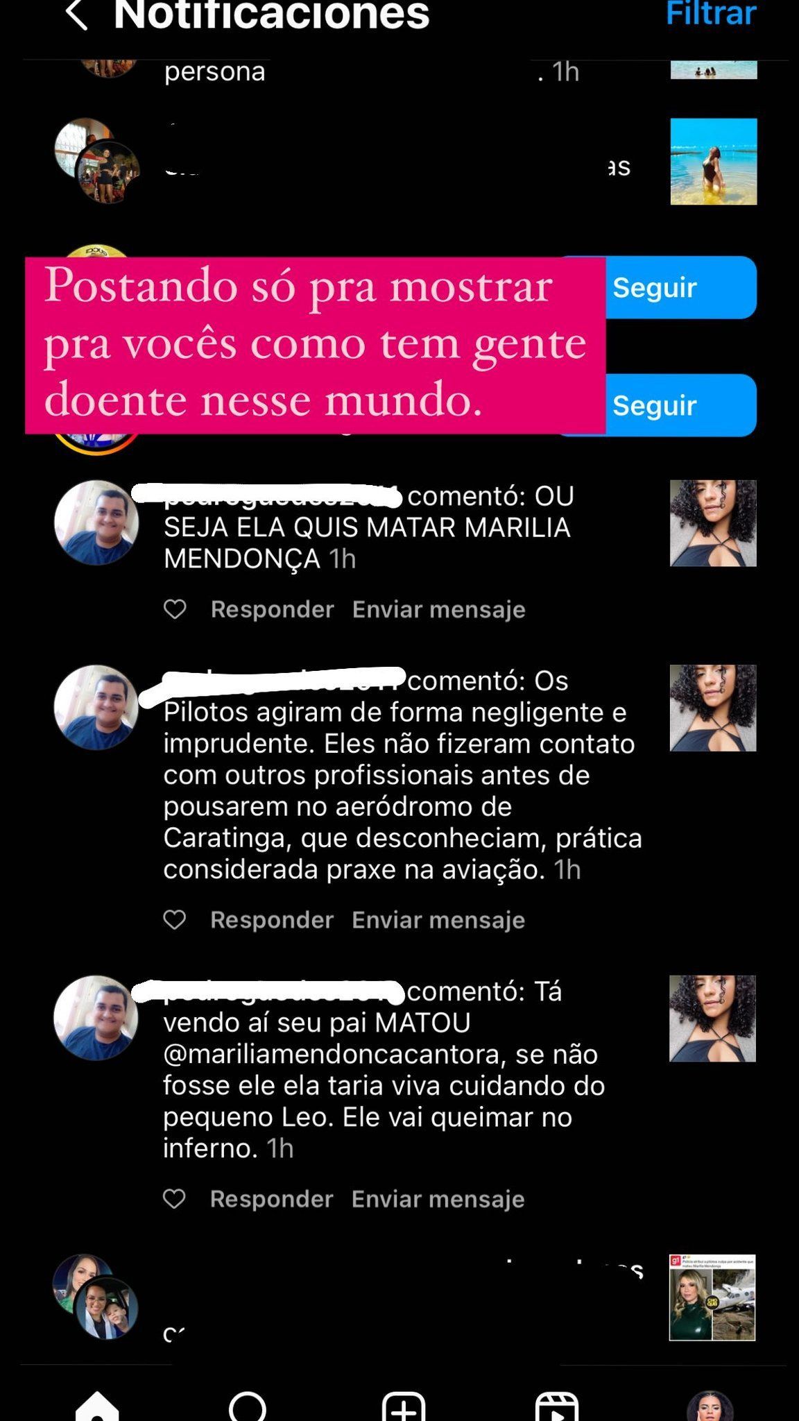 Marília Mendonça: filha do piloto é hostilizada após polícia responsabilizar queda / Reprodução