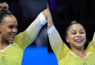 É dobradinha! Rebeca Andrade e Flávia Saraiva conquistam prata e bronze no solo
