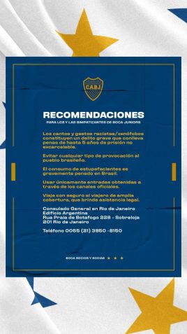 Comunicado do Boca Juniors alerta sobre pena para crimes de racismo e xenofobia / Divulgação/Boca Juniors