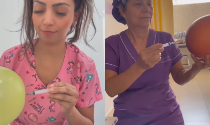 Vídeo: Enfermeira desafia colegas a furar balões com seringas sem estourá-los