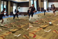 Não existe lugar ruim: jogadores da Alemanha treinam até em tapete de hotel