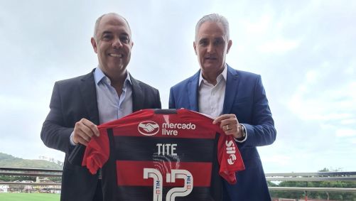 Tite e Marcos Braz chega ao CT do Flamengo