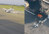 Vídeo mostra queda e explosão de aeronave em aeroporto em MT; ao menos 2 morreram