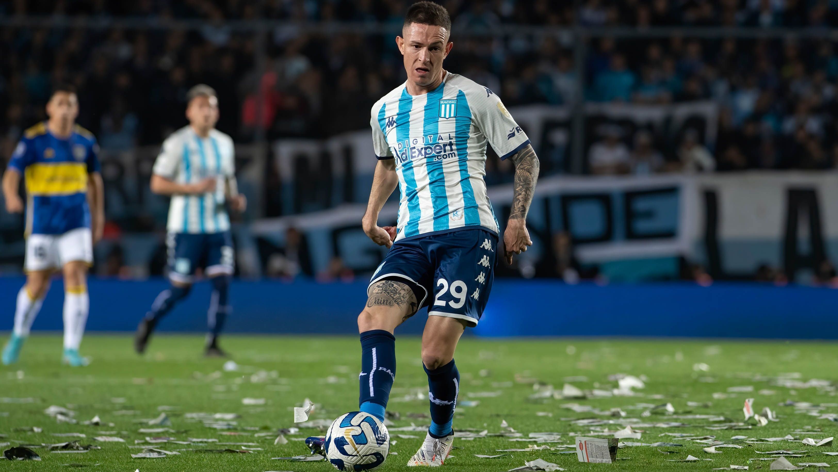 Aníbal Moreno, do Racing, em jogo contra o Boca Juniors pela Copa Libertadores