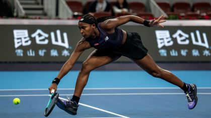 Coco Gauff durante partida do Aberto da China