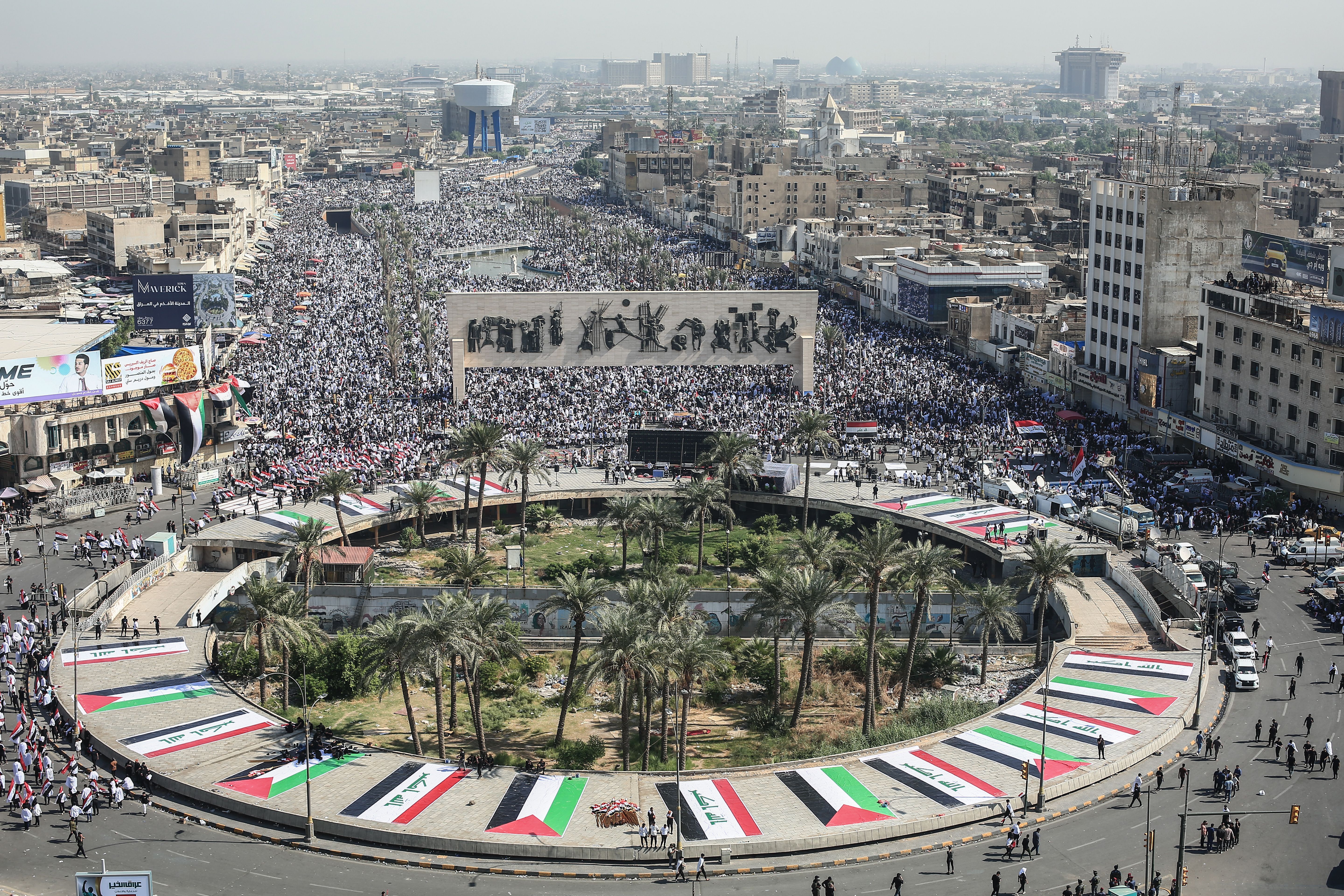 Manifestantes se reúnem no centro de Bagdá em protesto pró-Palestina
