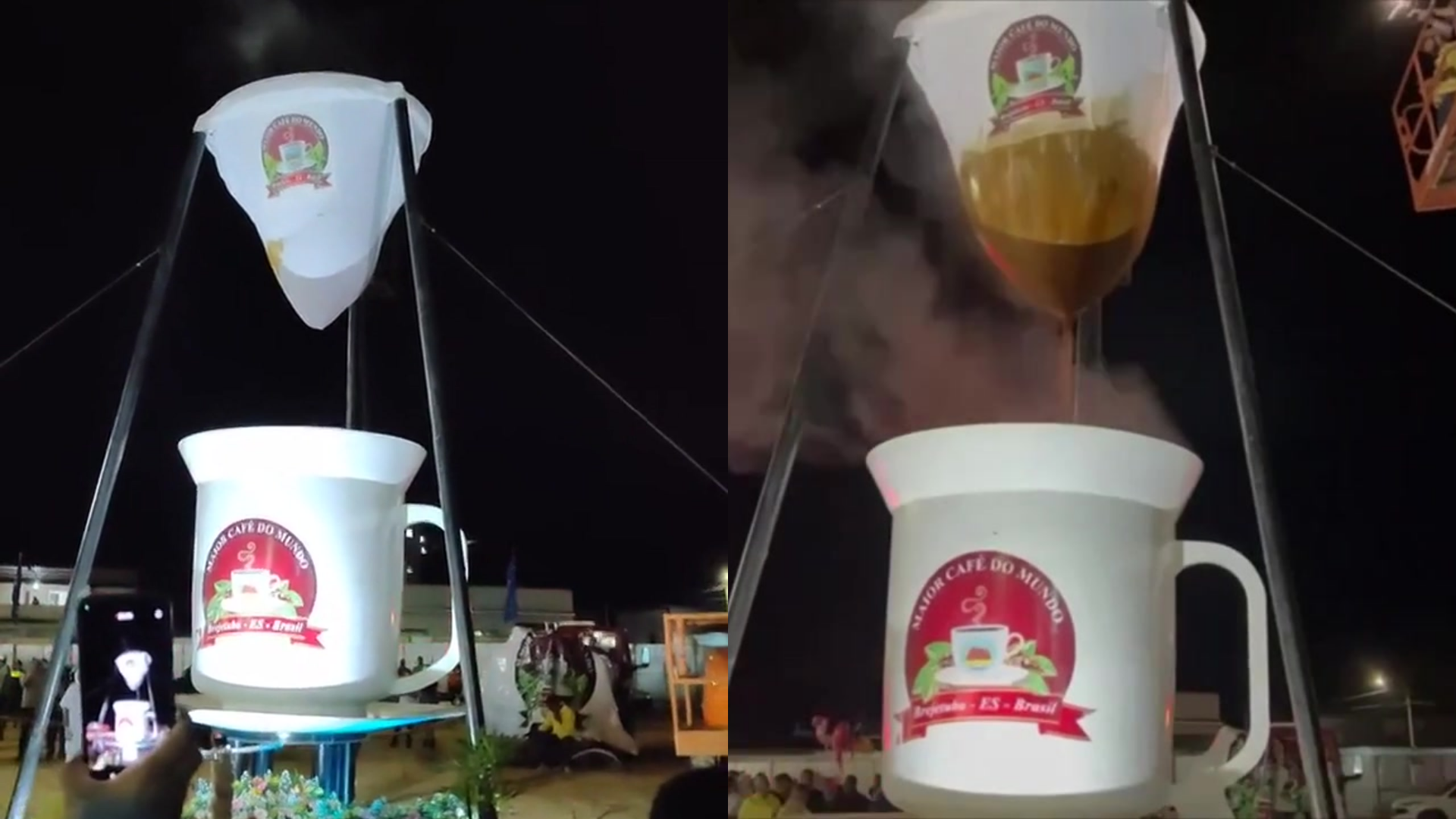 Maior café do mundo sendo coado