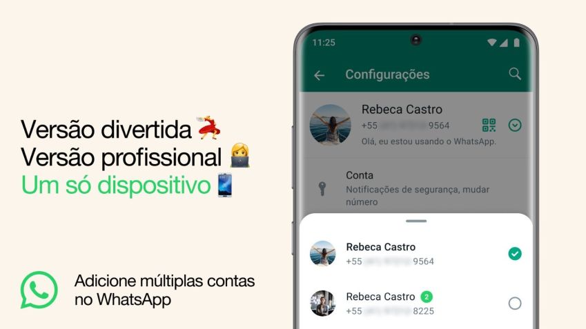 Ilustração de como deverá aparecer o recurso que permite usar duas contas simultâneas no WhatsApp / Divulgação/WhatsApp