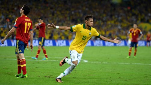 Neymar comemorando gol na final da Copa das Confederações de 2013 contra a Espanha