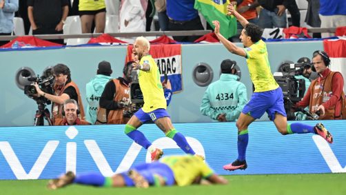 Neymar comemorando gol contra a Croácia nas quartas de final da Copa do Mundo de 2022