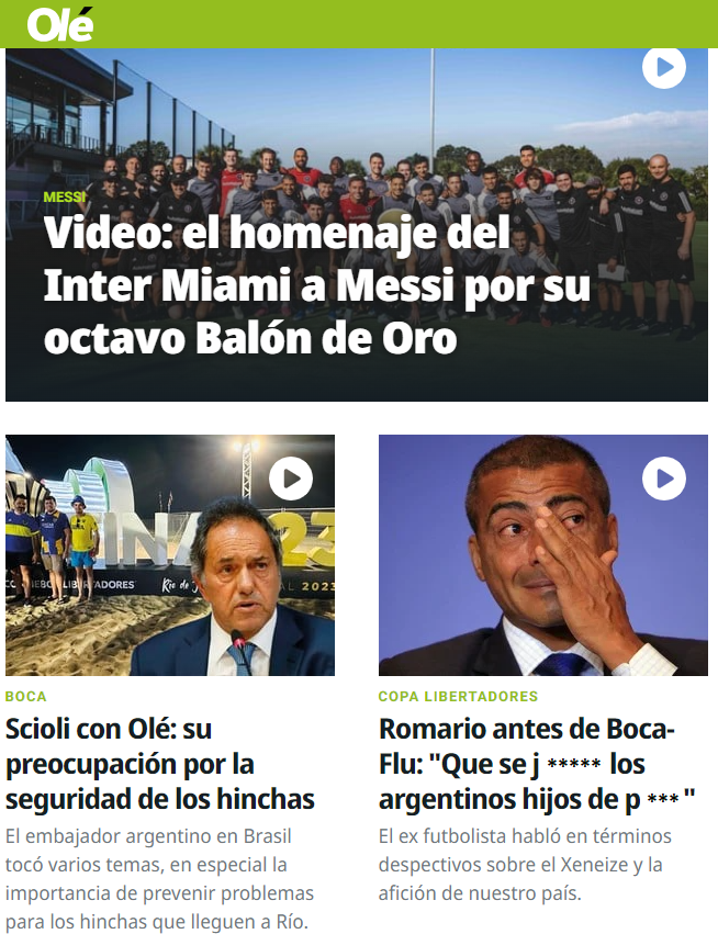 Diário Olé repercutiu entrevista de Romário / Divulgação: Diário Olé