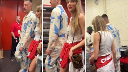 Taylor Swift e Travis Kelce flagrados juntos pela primeira vez na parte interna de estádio no Kansas