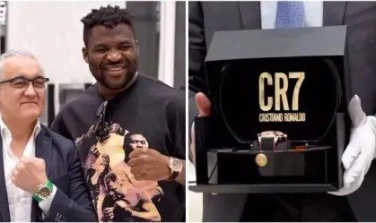O lutador Francis Ngannou com o relógio de CR7