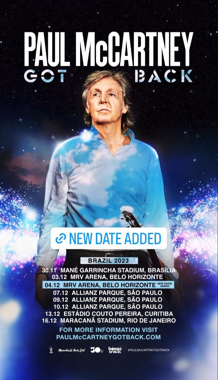 Apresentação extra está marcada para 4 de dezembro / Reprodução/Paul McCartney/Instagram