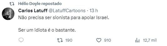Mensagem de ilustrador ofendendo apoiadores de Israel foi compartilhada pelo presidente da EBC / Reprodução/X