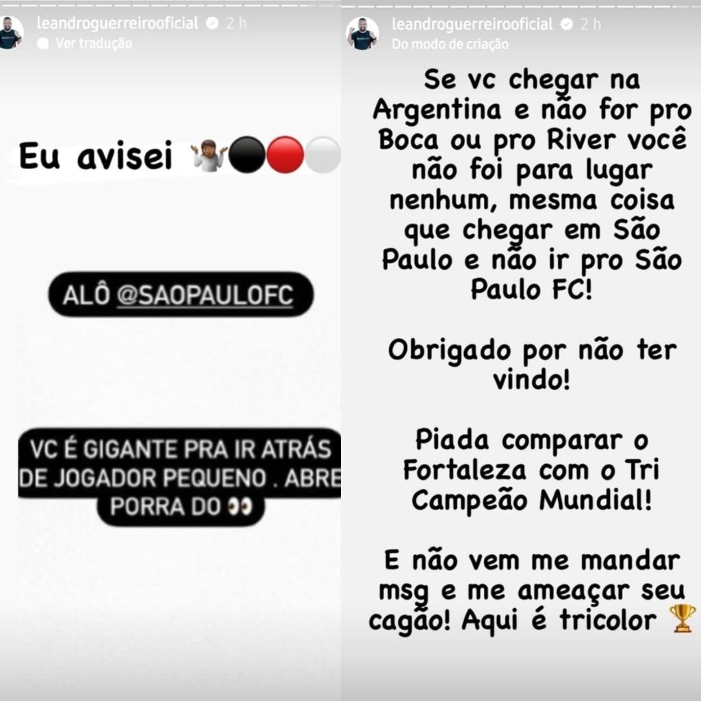 Leandro postou indiretas a Marinho no Instagram / Reprodução/ Instagram