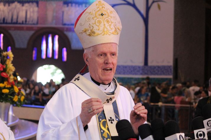 O Arcebispo de Aparecida, Dom Orlando Brandes, durante a celebração da missa na catedral de Nossa Senhora Aparecida • Felipe Marques/Zimel Press/Estadão Conteúdo - 12.out.2023