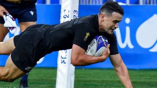 Will Jordan faz um try para os All Blacks contra a Argentina