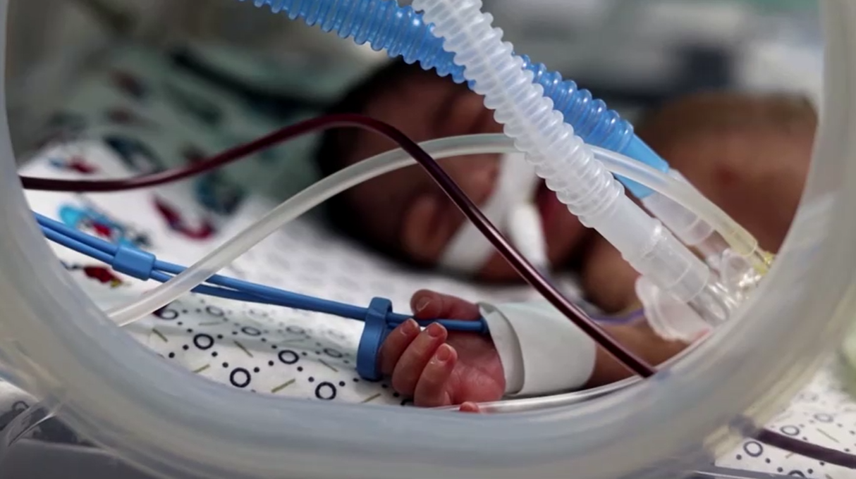 Bebê dentro de incubadora em hospital de Gaza / Reuters