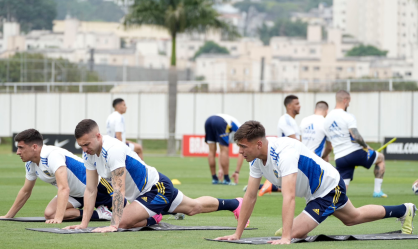 Jogadores do Boca Juniors em treino no CT Joaquim Grava