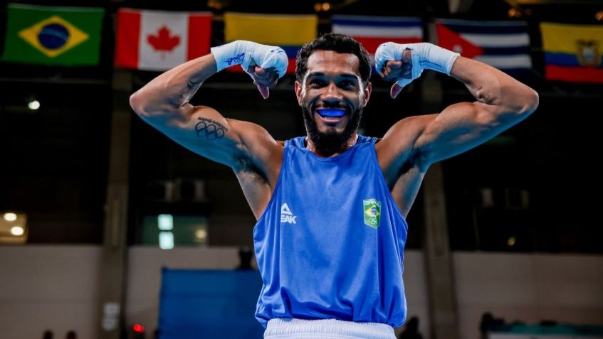 Luiz Gabriel Oliveira, o Bolinha, comemora vitória na estreia do Pan de Santiago / Miriam Jeske/COB