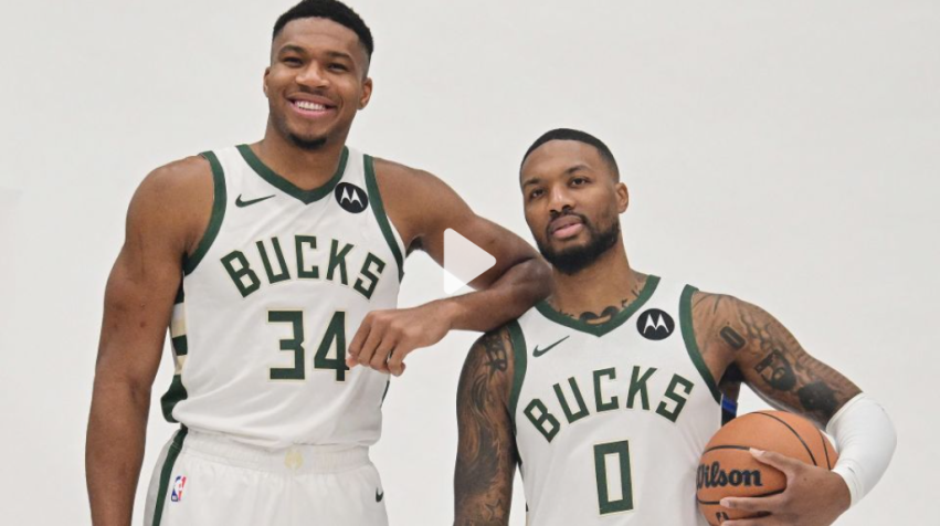 Lillard e Antetokounmpo, estrelas do Bucks, na NBA. / Reprodução / NBA