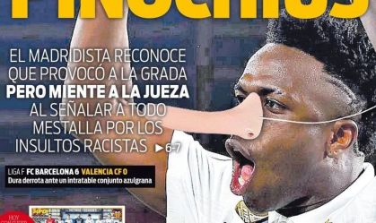 Jornal espanhol chama Vinícius Júnior de "Pinóquio"