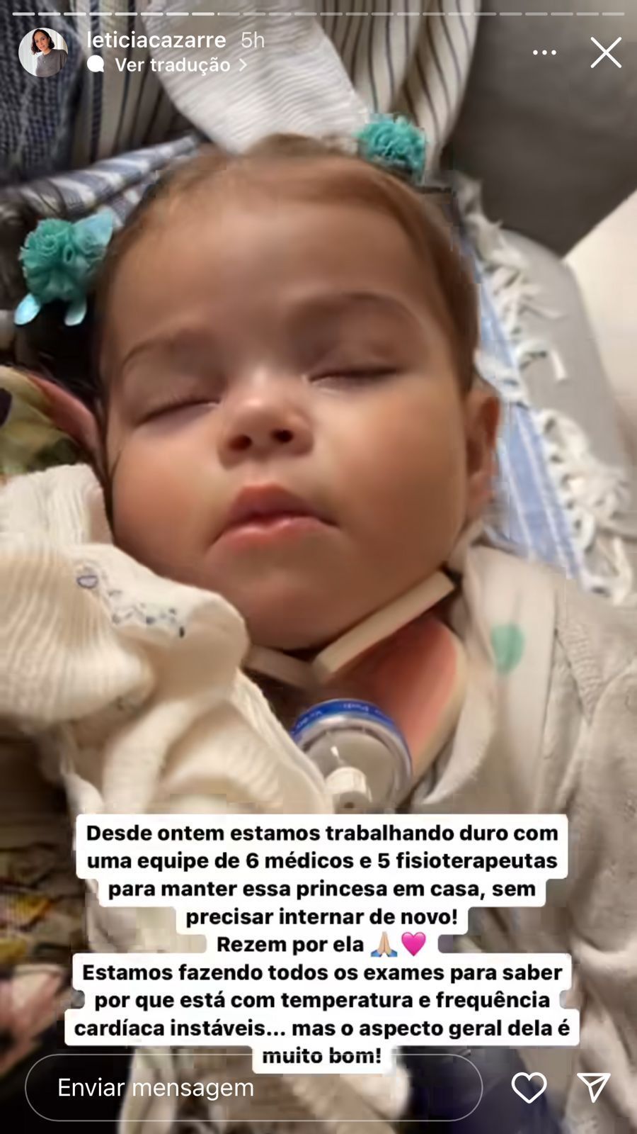 Letícia Cazarré desabafou sobre o estado da filha e pediu orações / Reprodução/Instagram