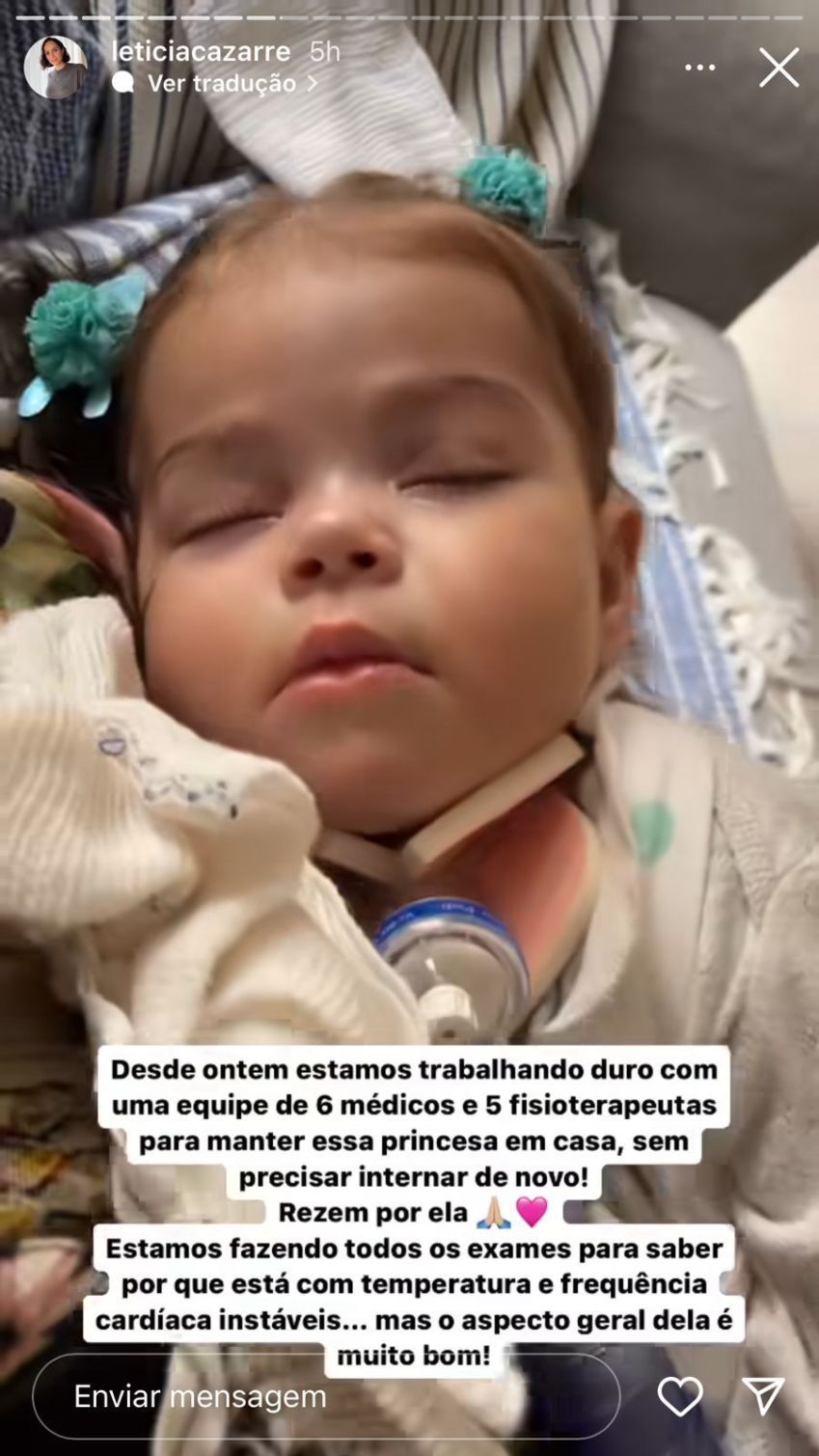 Letícia Cazarré desabafou sobre o estado da filha e pediu orações / Reprodução/Instagram
