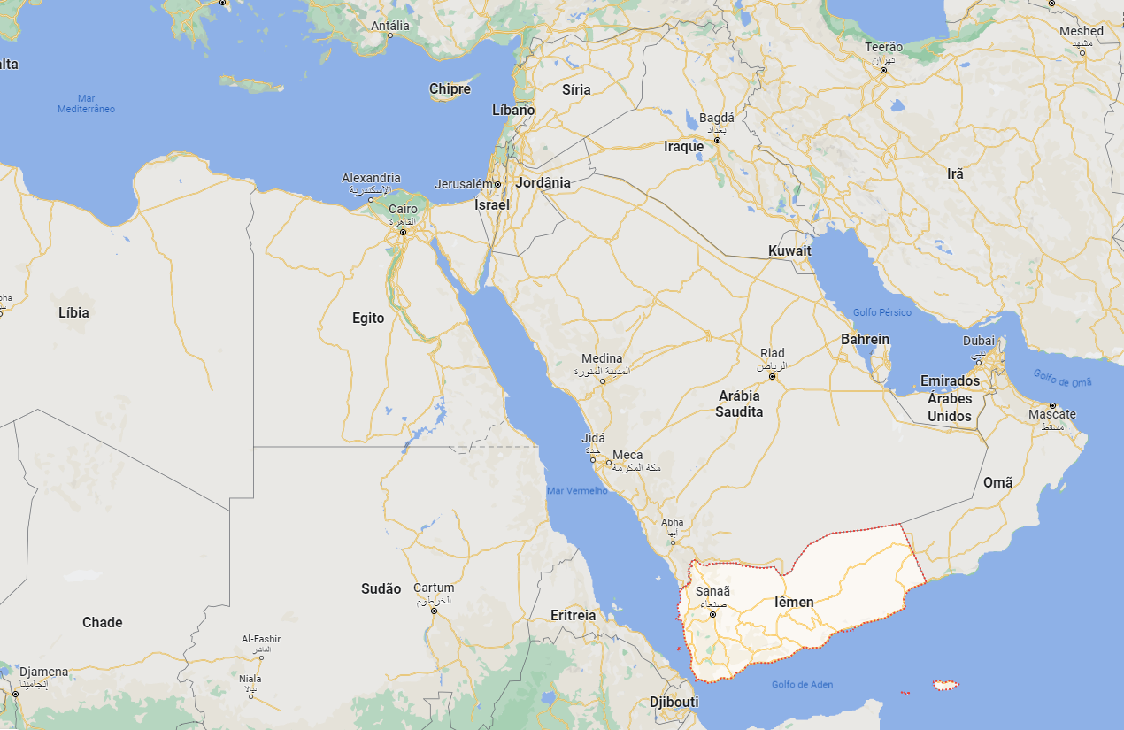 Israel fica ao norte do Mar Vermelho, acima da Jordânia e da Arábia Saudita e à direta do Egito / Foto: Google Maps/Reprodução