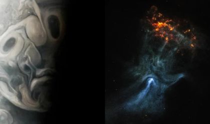 Rosto em Júpiter e mão fantasmagórica: missões da Nasa capturam formatos assustadores no espaço