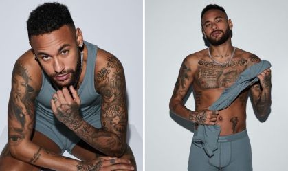 Neymar Jr. posa para fotos em campanha da marca de moda de Kim Kardashian