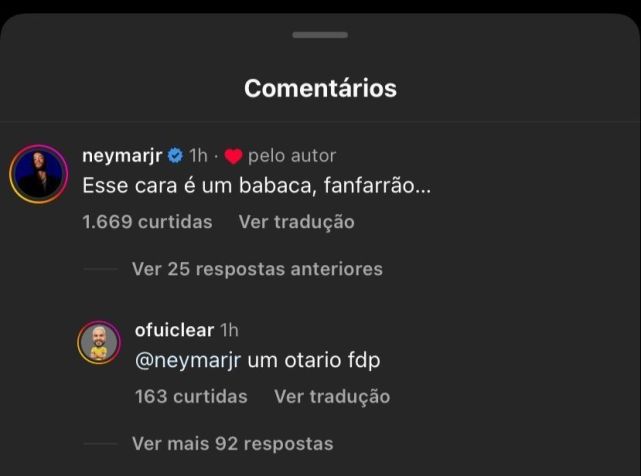 Neymar xinga Neto no Instagram / Reprodução/Instagram