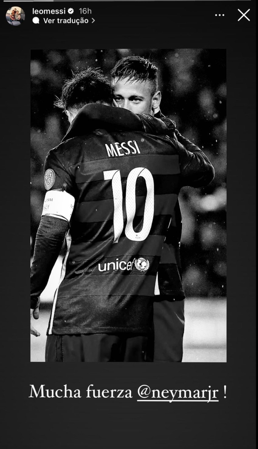 Nas redes sociais, Messi deixou recado de apoio a Neymar / Reprodução/Instagram