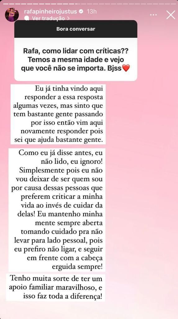 Rafaella Justus respondeu caixinha de perguntas / Reprodução/ Instagram