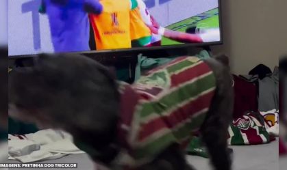 Cadela Pretinha comemora os gols do Fluminense e viraliza nas redes