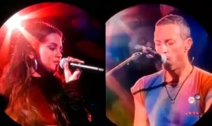 Imagem de destaque do post: Selena Gomez sobe ao palco de Coldplay de surpresa e canta "Let Somebody Go"