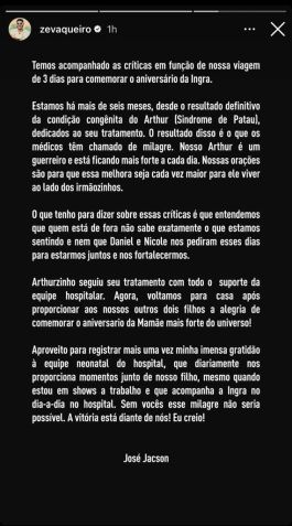 Publicação de Zé Vaqueiro rebatendo as críticas / Instagram